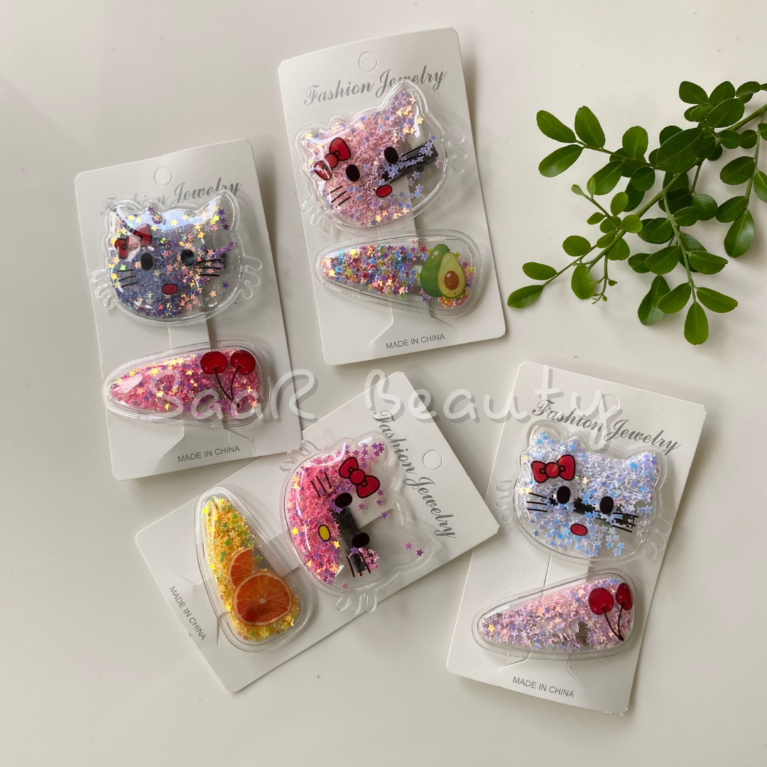 Glitter-Filled Hello Kitty Tic Tac Clips – Set of 2 for Sparkling Style