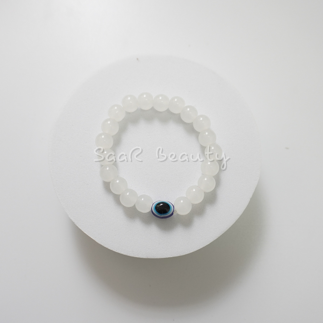 Evil Eye Beaded Bracelet Set - Protective Crystal Bracelets in Black, White & Clear