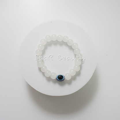 Evil Eye Beaded Bracelet Set - Protective Crystal Bracelets in Black, White & Clear