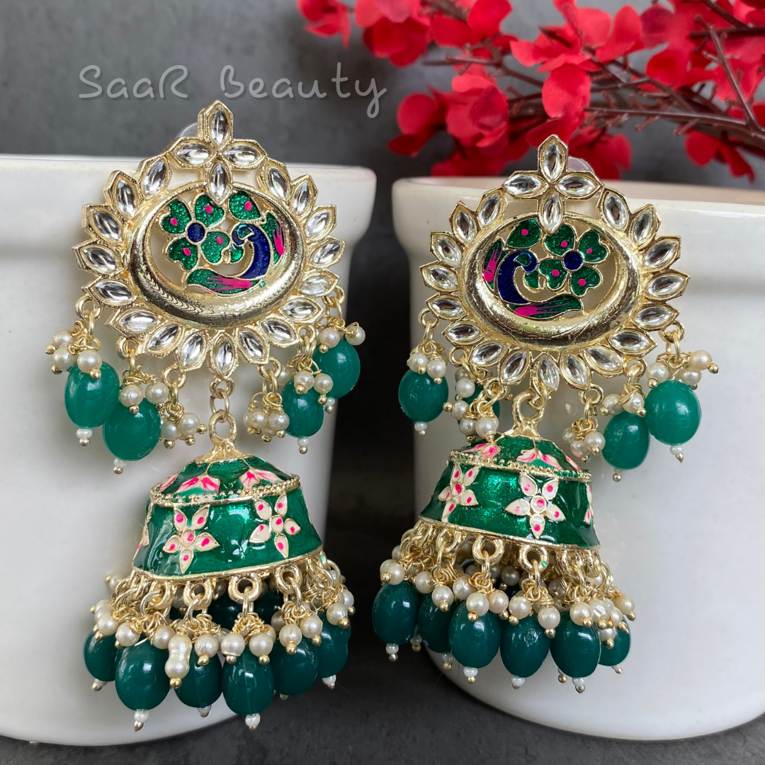 MEENAKARI SHYAMA PYARI JHUMKA EARRINGS - GREEN