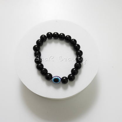 Evil Eye Beaded Bracelet Set - Protective Crystal Bracelets in Black, White & Clear