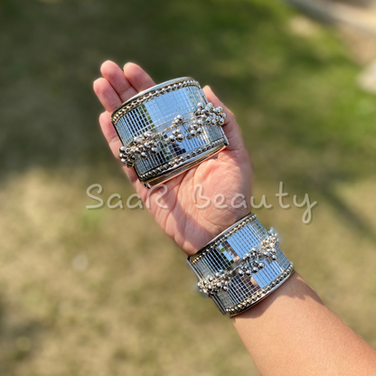 MICRO MIRRROR OXIDISED KADA CUFF BRACELET TRADITIONAL BANJARA BOHO BANGLE