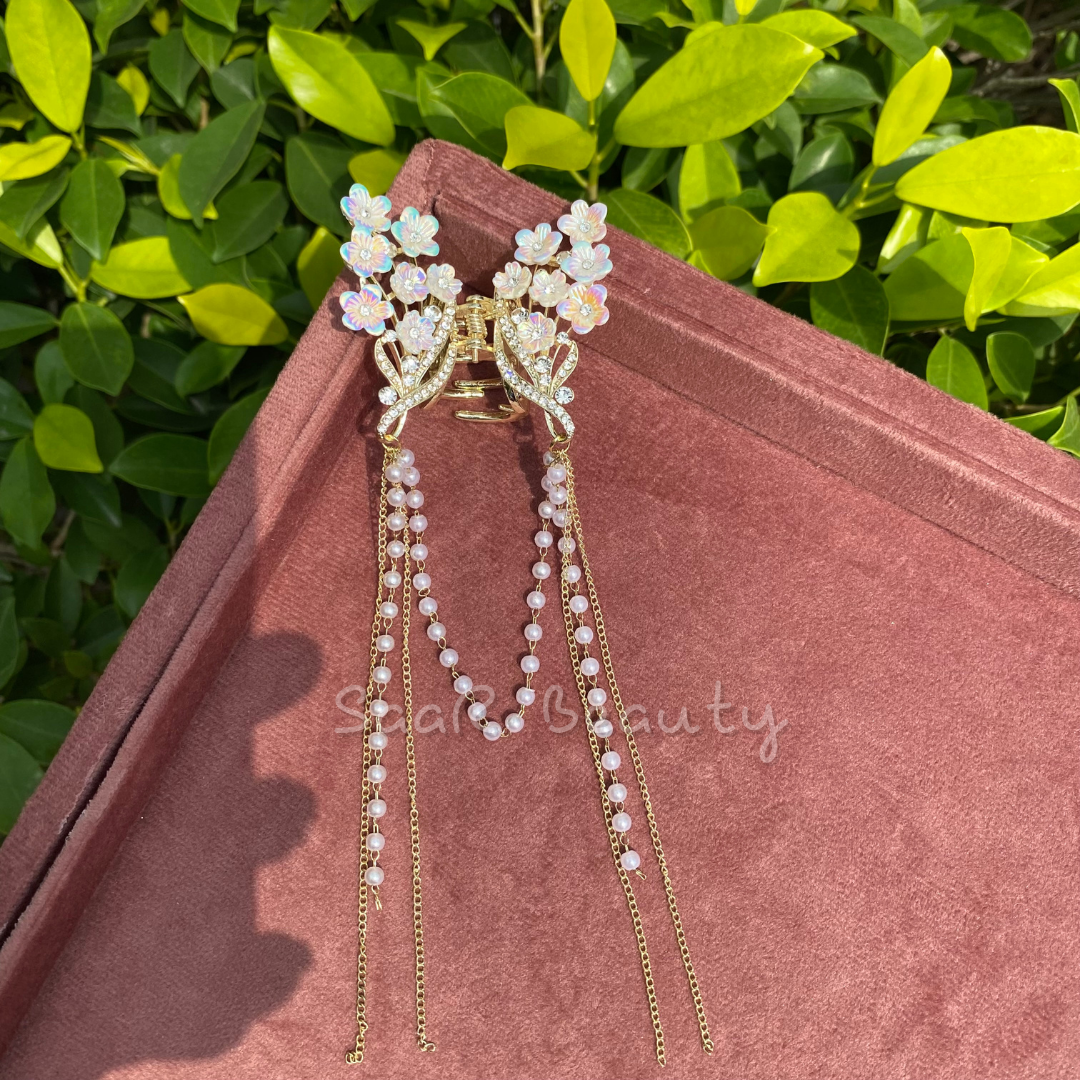 Elegant Butterfly Metal Claw Clutcher - Medium Size with Tassel, High-Quality Imported