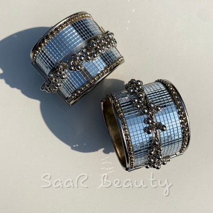 MICRO MIRRROR OXIDISED KADA CUFF BRACELET TRADITIONAL BANJARA BOHO BANGLE