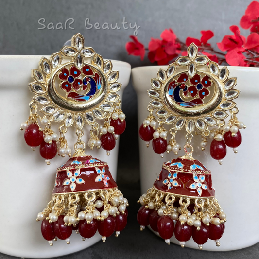 MEENAKARI SHYAMA PYARI JHUMKA EARRINGS - MAROON