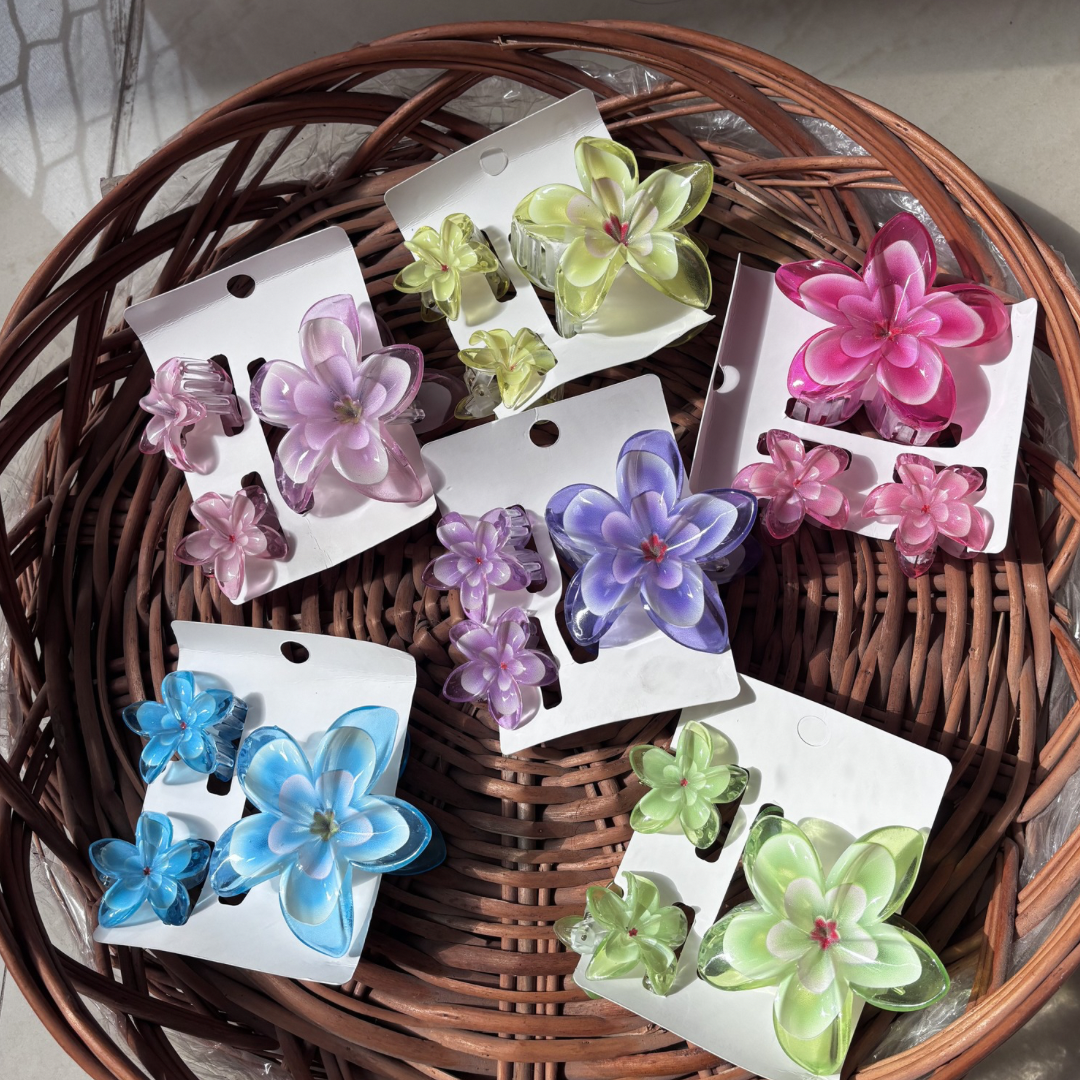 SaaR Beauty Bloom Trio Flower Hair Clutcher Set of 3 | 1 Large &amp; 2 Mini Matching Floral Hair Clips