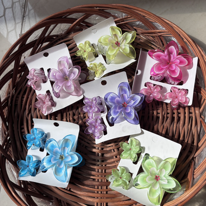 SaaR Beauty Bloom Trio Flower Hair Clutcher Set of 3 | 1 Large &amp; 2 Mini Matching Floral Hair Clips