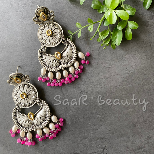 CHANCHALA MEENAKARI EARRINGS - BRIGHT PINK