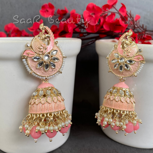 RUKMANI JHUMKA EARRINGS - PEACH