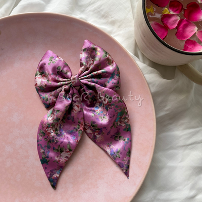 Floral Satin Dual-Sided Bow Clip