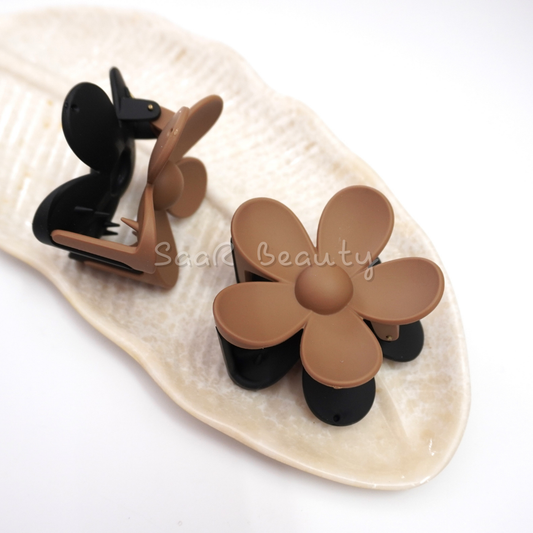 Large Floral Hair Claw Clip - Stylish Flower Design in CoffeeTones