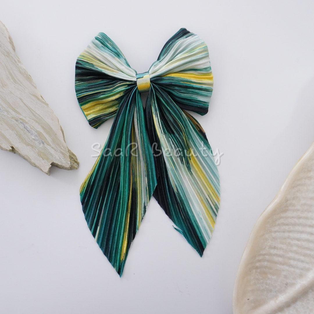 Elegant Dual-Sided Wrinkled Pattern Bow Clip – High-Quality In-House Creation by SaaR Beauty