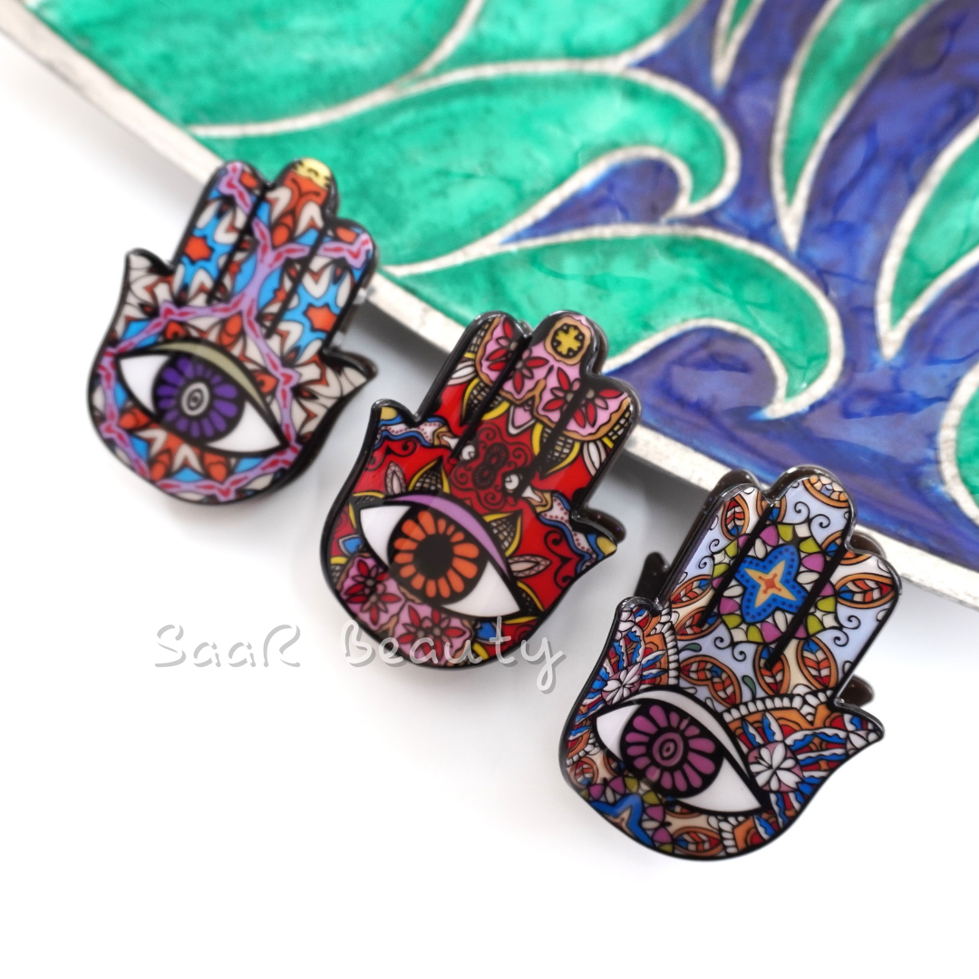 Evil Eye Hamsa Claw Clutcher with Mandala Design – Premium Hair Accessory by Saar Beauty