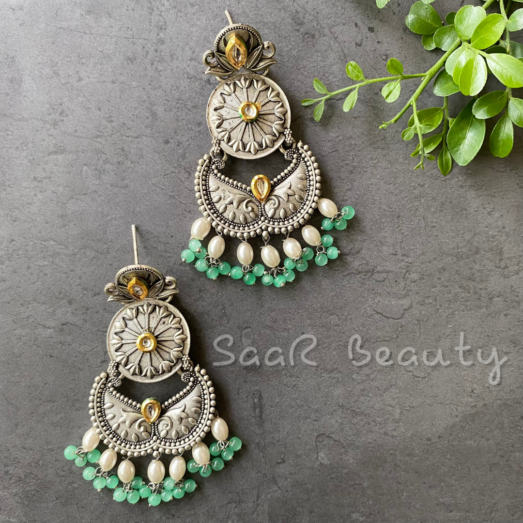 CHANCHALA MEENAKARI EARRINGS - AQUA GREEN