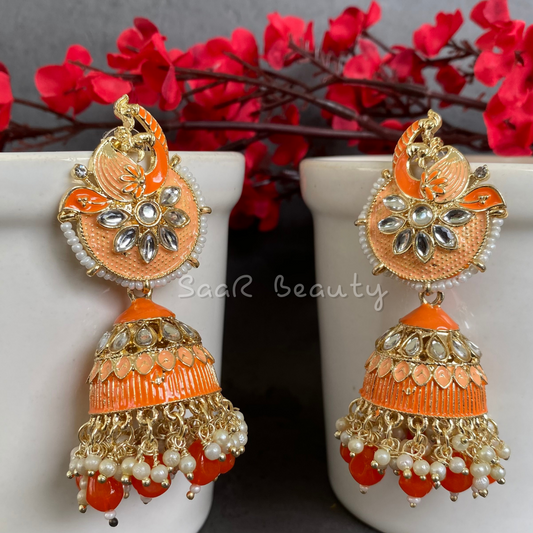 RUKMANI JHUMKA EARRINGS - ORANGE