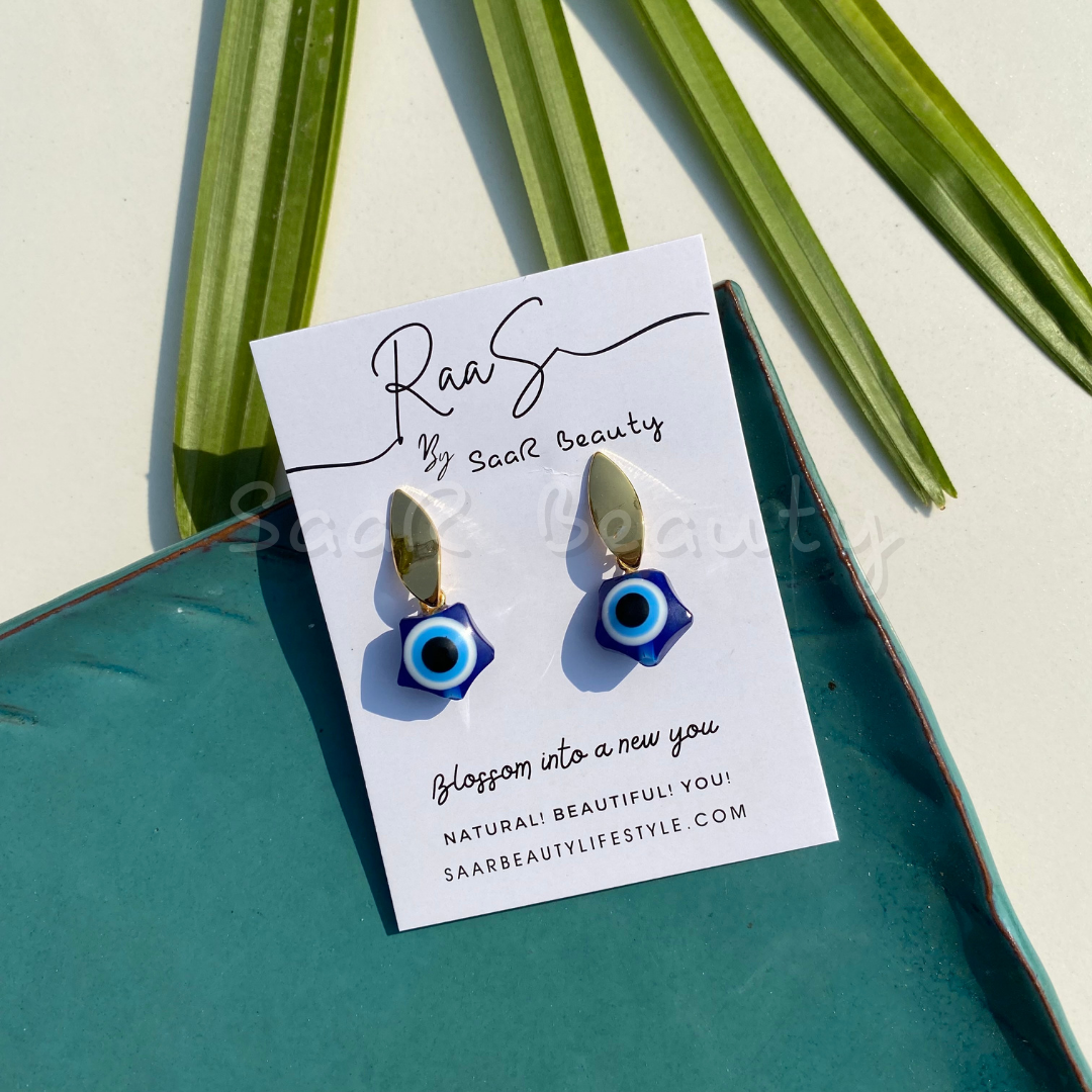 DROPING EVIL EYE & LEAF EARRINGS AT SaaR Beauty