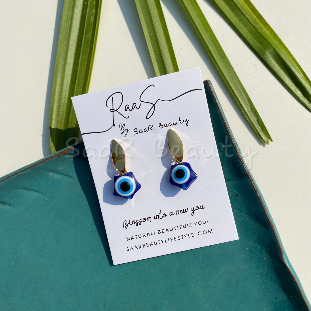 DROPING EVIL EYE &amp; LEAF EARRINGS AT SaaR Beauty