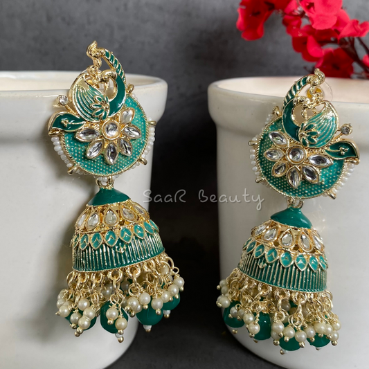 RUKMANI JHUMKA EARRINGS - GREEN