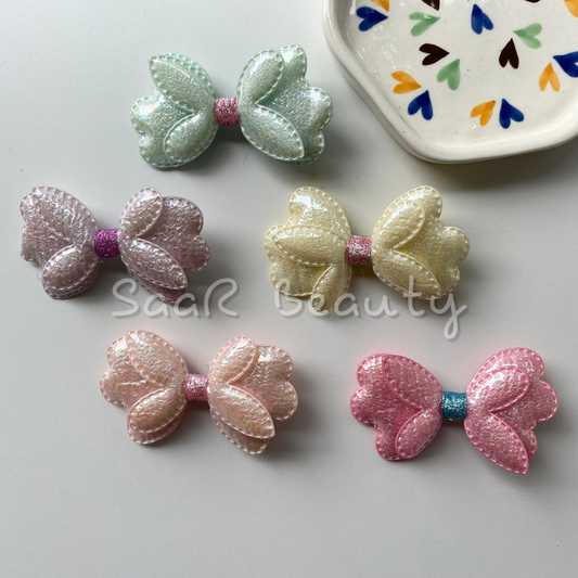 FINE CUT DUAL FLOWER BUTTERFLY BOW CLIP SET OF 2