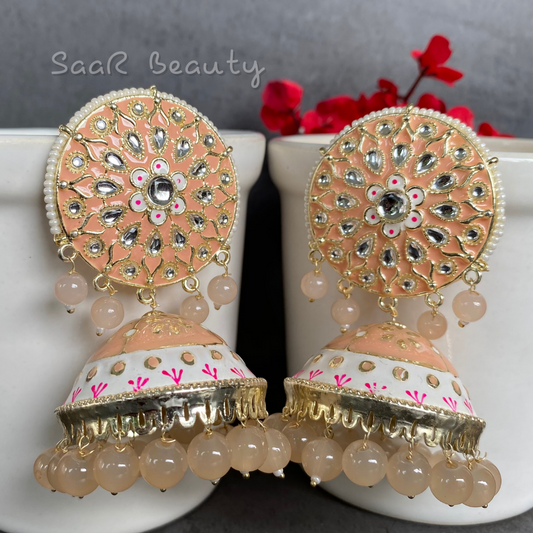 XXXL MEENAKARI JHUMKA EARRINGS - PEACH