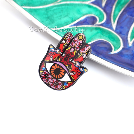 Evil Eye Hamsa Claw Clutcher with Mandala Design – Premium Hair Accessory by Saar Beauty