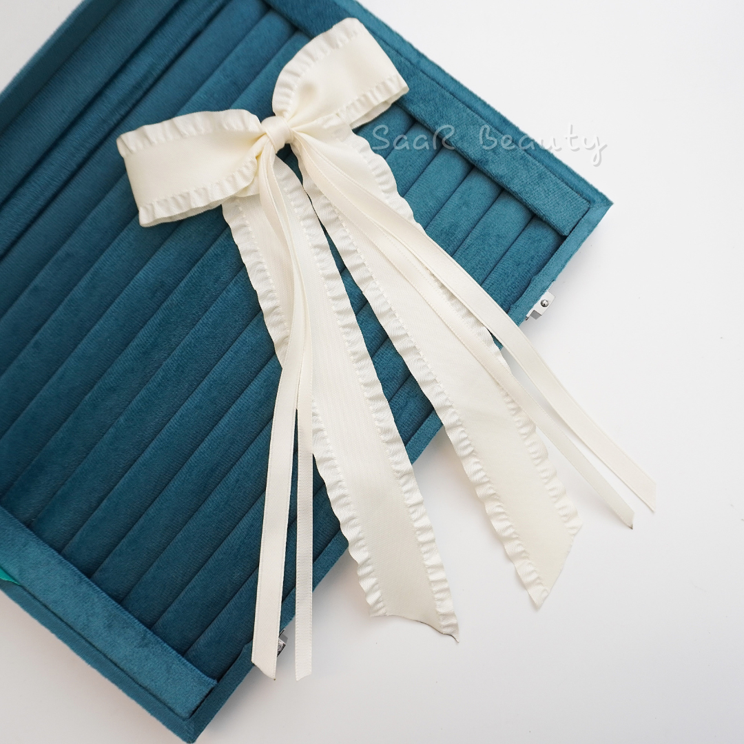 SaaR Beauty Elegant Satin Long Bow Hair Clip with Barrette – Timeless Charm &amp; Style