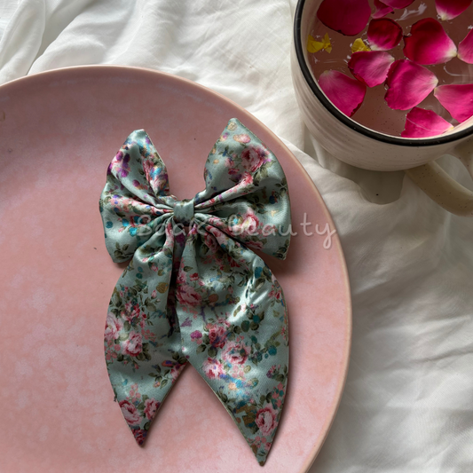 Floral Satin Dual-Sided Bow Clip