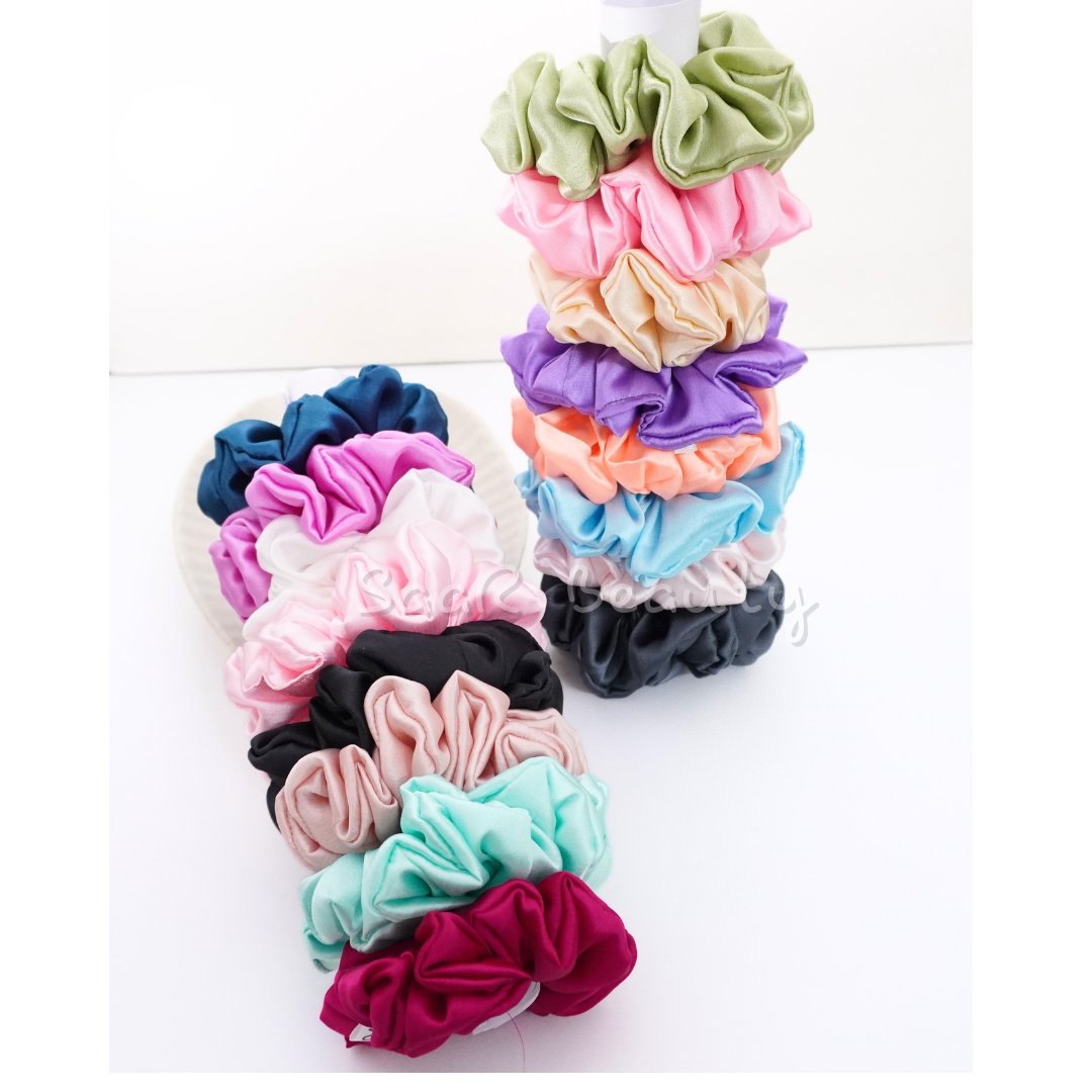Japanese Silk Satin Scrunchie Combo with Hair Tight Saar Beauty Pouch – Perfect Hair Accessory Gift