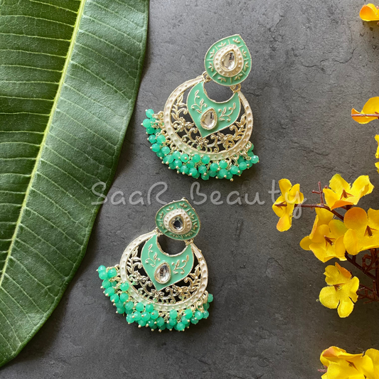 JALASHAYA MEENAKARI EARRINGS - AQUA GREEN