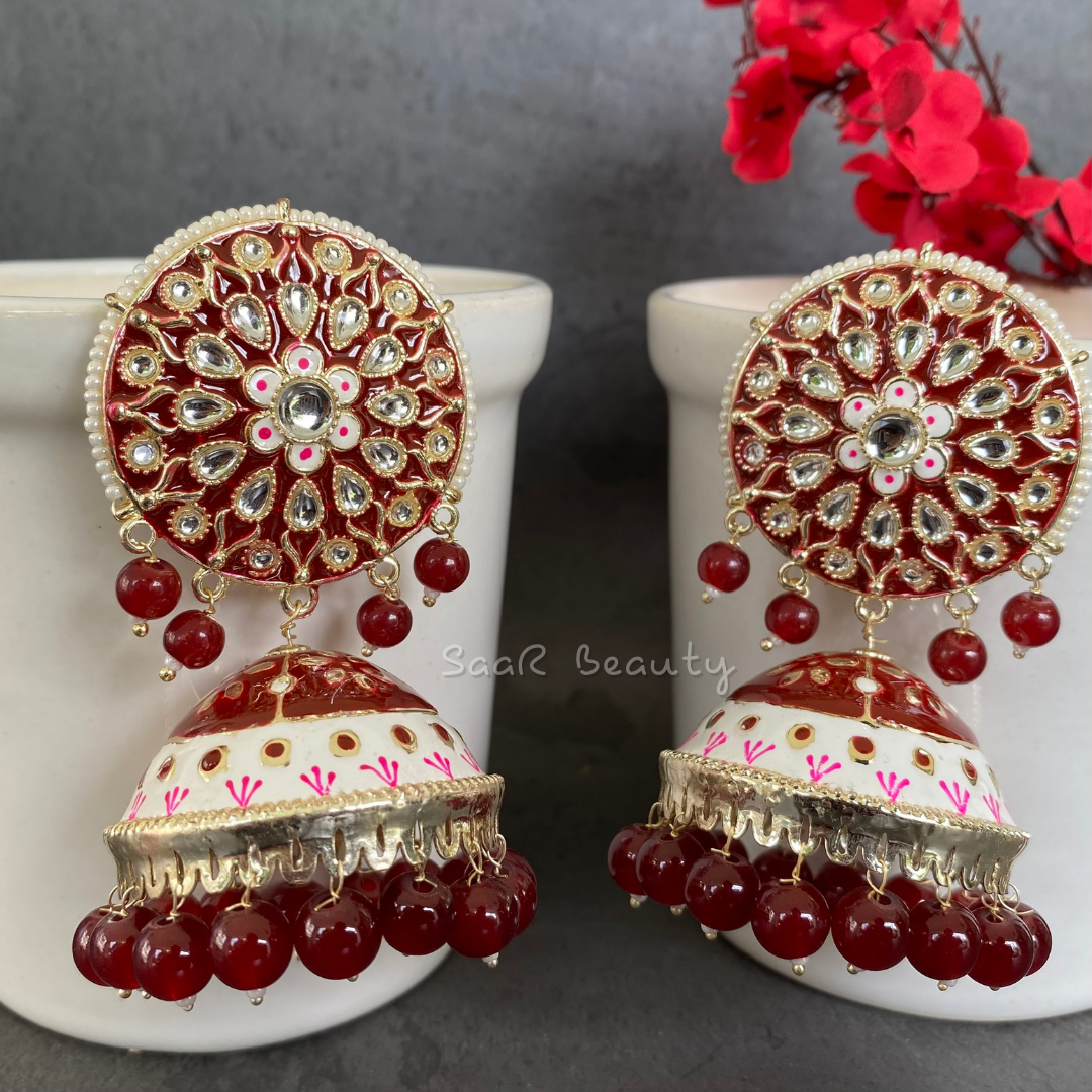 XXXL MEENAKARI JHUMKA EARRINGS - MAROON