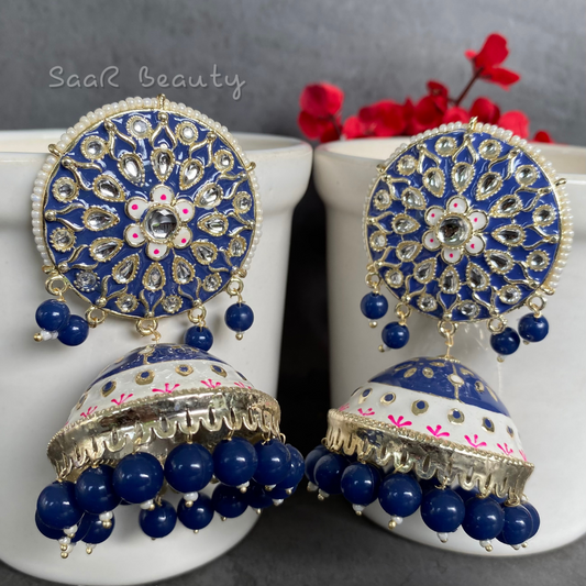 XXXL MEENAKARI JHUMKA EARRINGS - NAVY BLUE