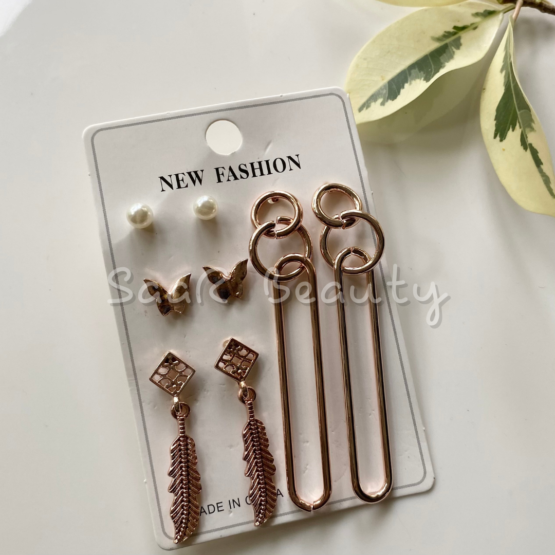 ROSE GOLD FEATHER EARRINGS 4 PAIRS