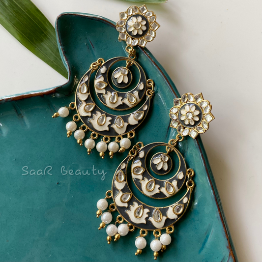 MEENAKARI DO CHAND BALIYA EARRINGS-BLACK