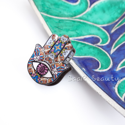 Evil Eye Hamsa Claw Clutcher with Mandala Design – Premium Hair Accessory by Saar Beauty