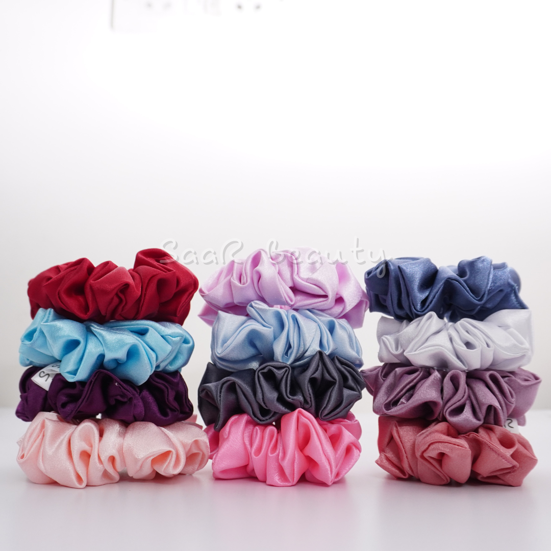 SaaR Beauty Premium Silk Satin Scrunchies – Fluffy, Soft, and Perfect for All Hair Types (Set of 8+4 FREE for All Outfits and Family Use)