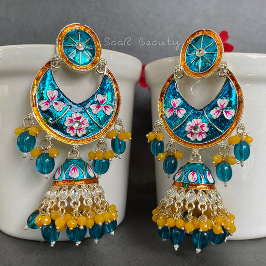 MEENAKARI RAAS PRIYA LARGE JHUMKA - BRIGHT BLUE