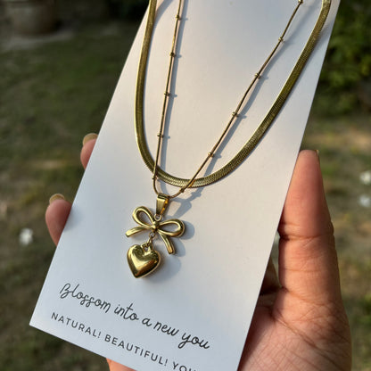 Pure Romance BowHeart Gold Necklace