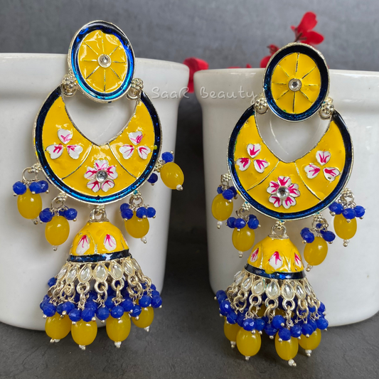 MEENAKARI RAAS PRIYA LARGE JHUMKA - YELLOW