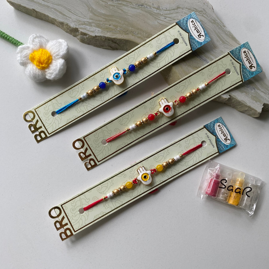 PREMIUM HAMASA EVIL EYE RAKHI FOR BHAIYA WITH ESSENSIALS