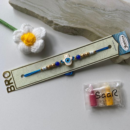 PREMIUM HAMASA EVIL EYE RAKHI FOR BHAIYA WITH ESSENSIALS