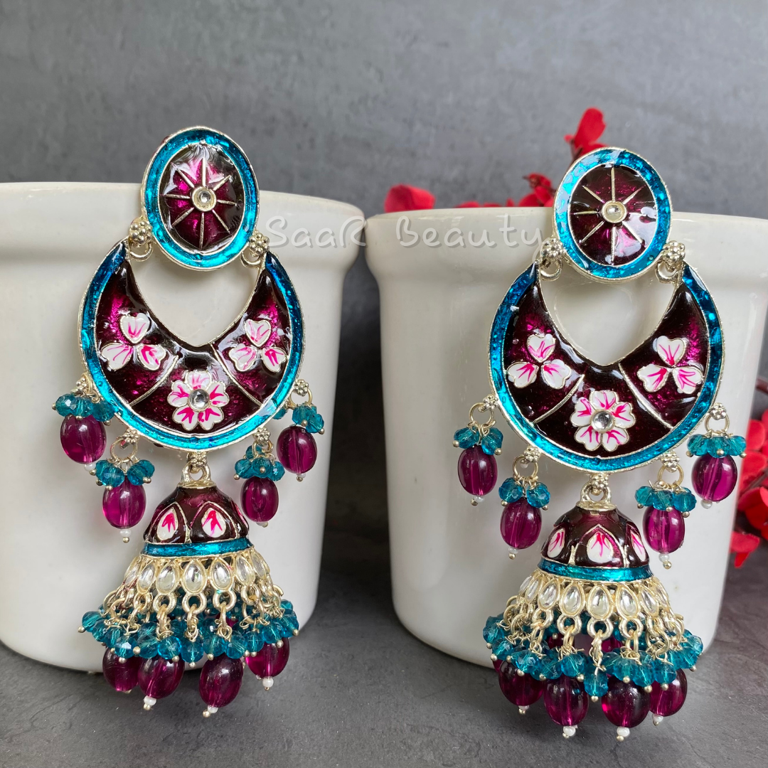 MEENAKARI RAAS PRIYA LARGE JHUMKA - MAROON