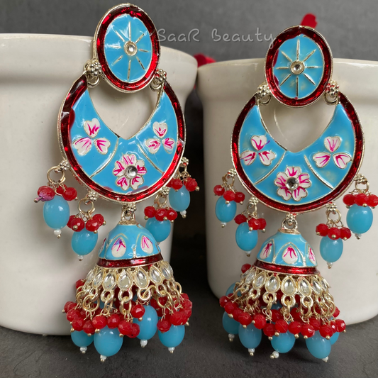 MEENAKARI RAAS PRIYA LARGE JHUMKA - SKY BLUE