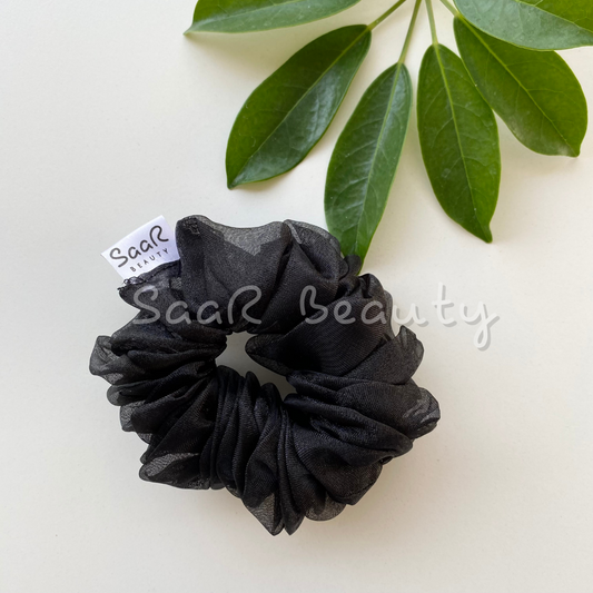 BLACK FLUFFY ORGENZA SCRUNCHIES