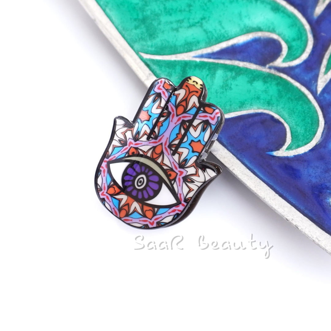 Evil Eye Hamsa Claw Clutcher with Mandala Design – Premium Hair Accessory by Saar Beauty