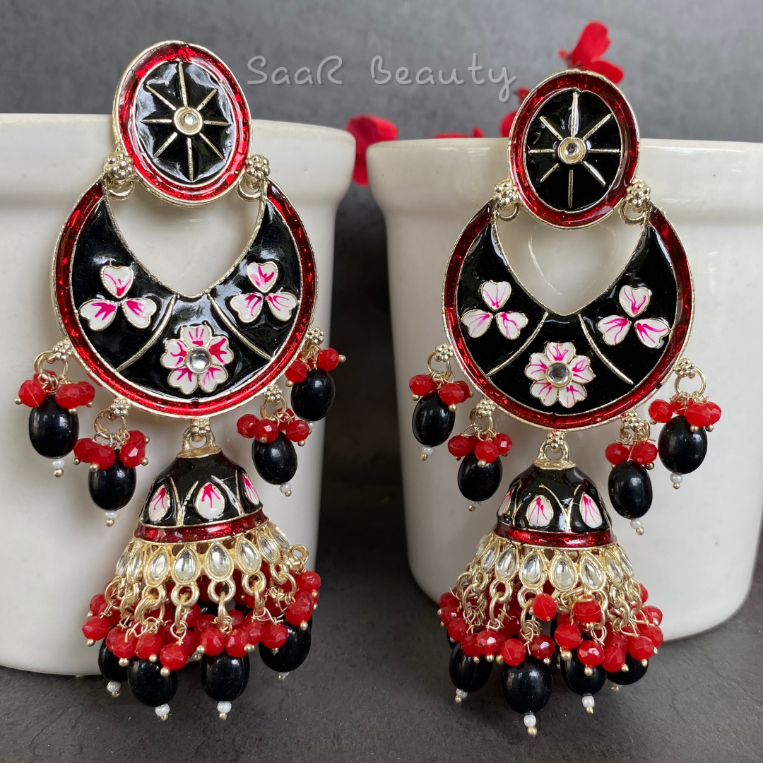 MEENAKARI RAAS PRIYA LARGE JHUMKA - BLACK