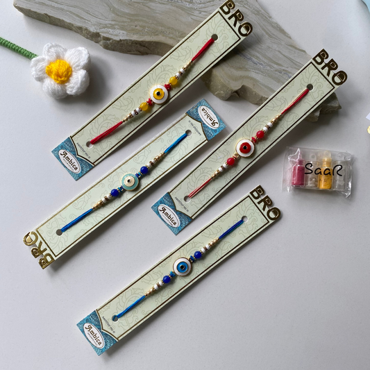 THE ROUND EVIL EYE RAKHI FOR BHAIYA WITH ESSENSIALS