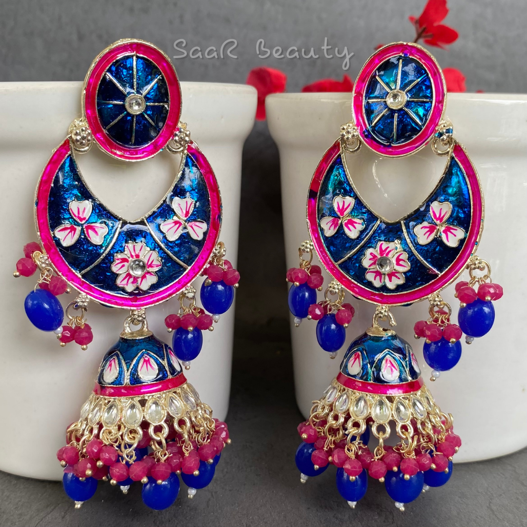 MEENAKARI RAAS PRIYA LARGE JHUMKA - NAVY BLUE