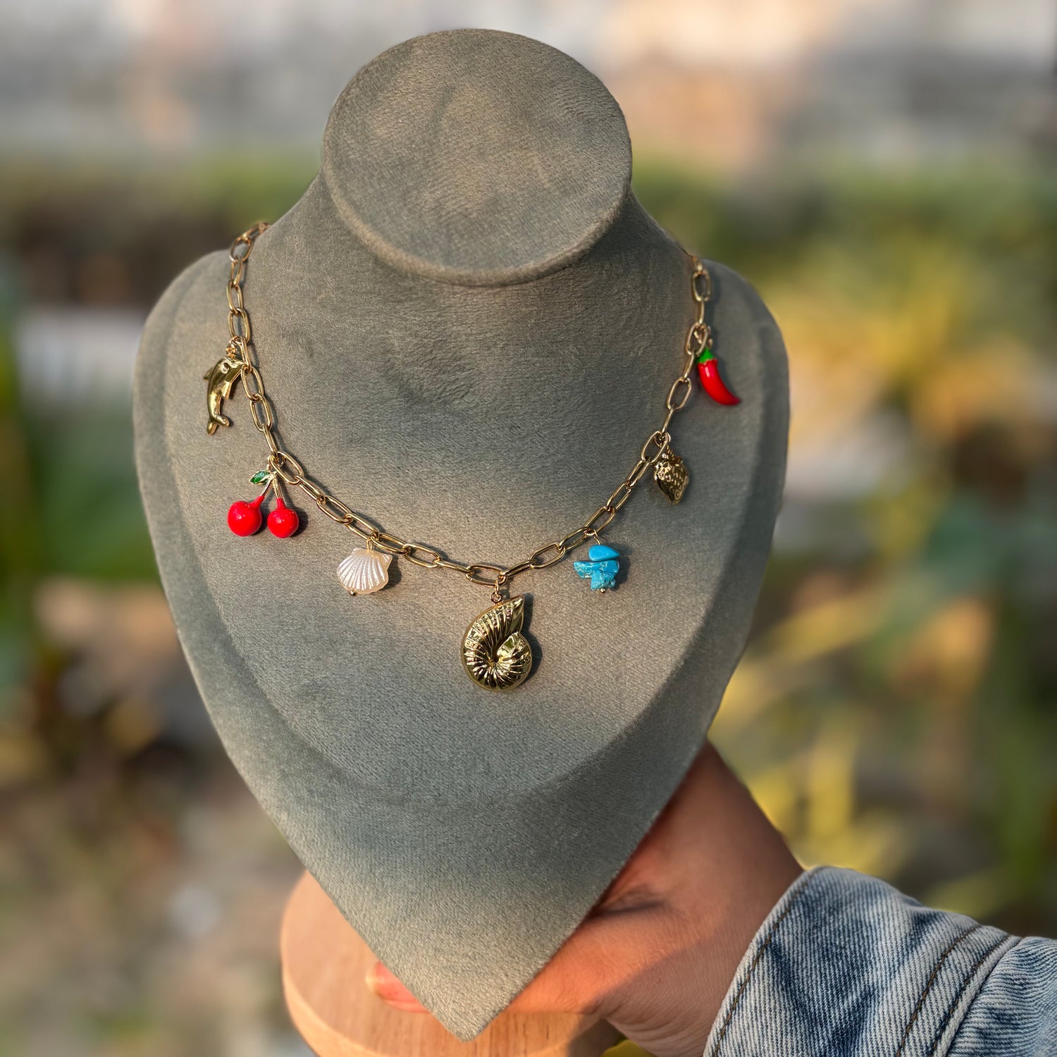 Cherry Spice Statement Charm Necklace for Women