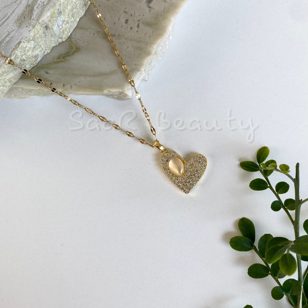 ANTI TARNSIH RADIANT HEART PENDANT NECKLACE NECKPIECE