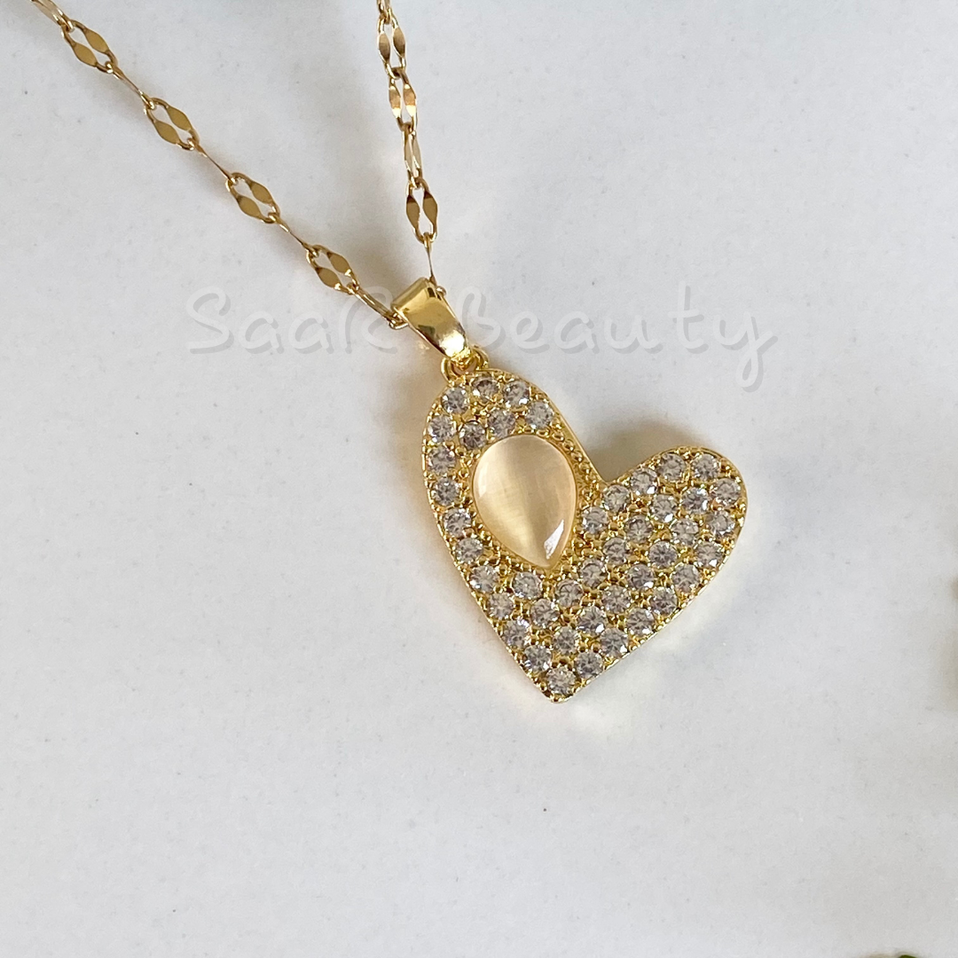 ANTI TARNSIH RADIANT HEART PENDANT NECKLACE NECKPIECE